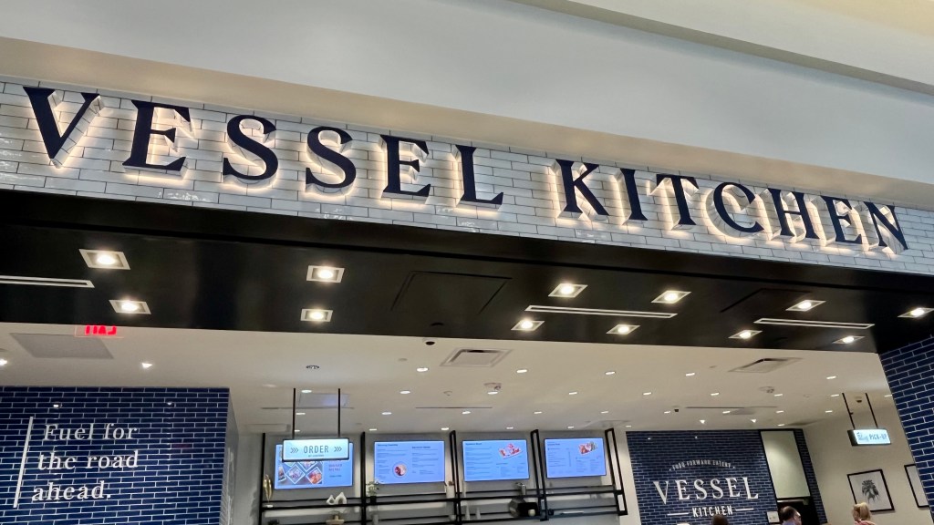 Vessel Kitchen lighted sign above the restuarant